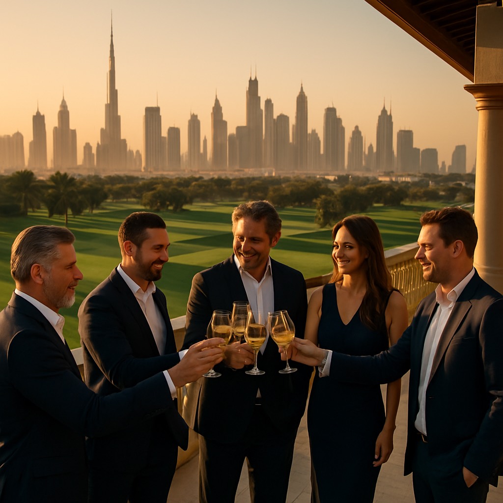 Networking von Unternehmern und Investoren auf der Golfterrasse in Dubai